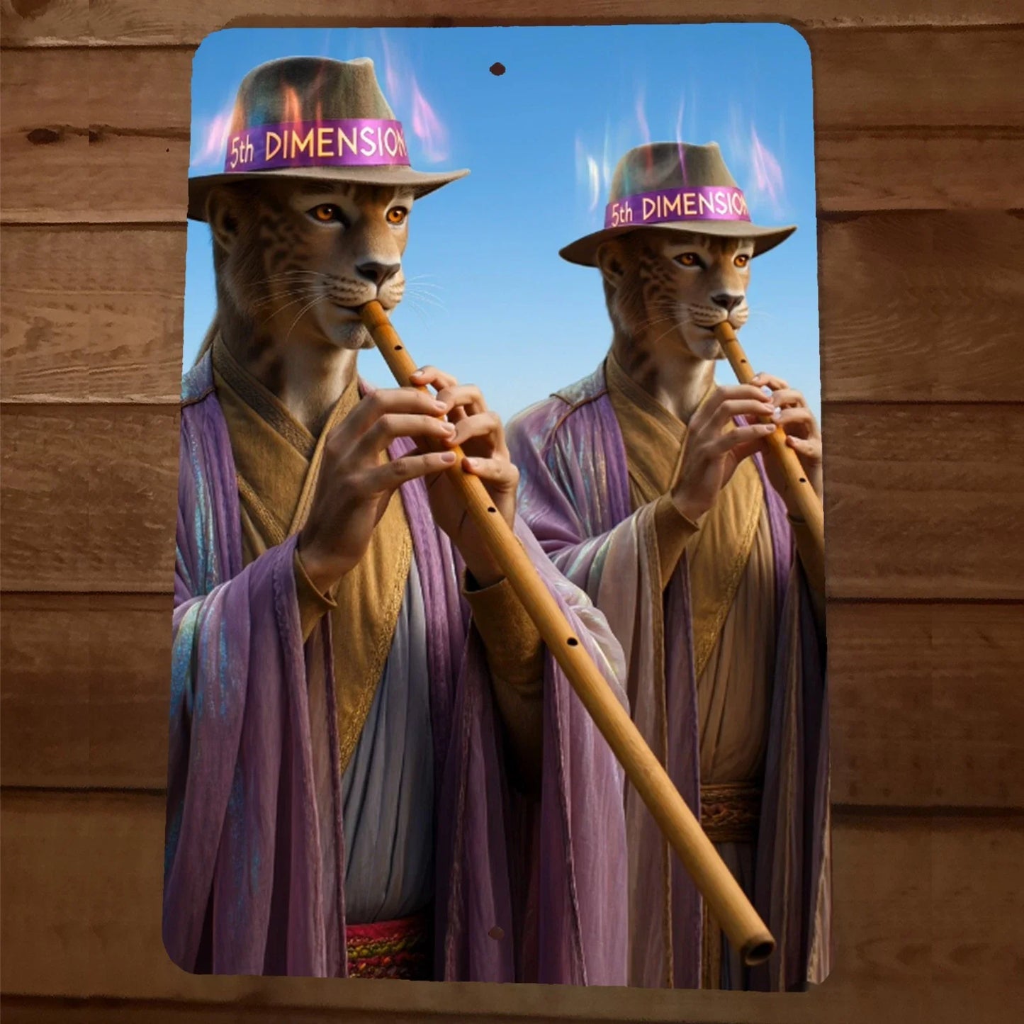5th Dimension Lyrian Aliens Playing Flutes Artwork 8x12 Metal Wall Sign
