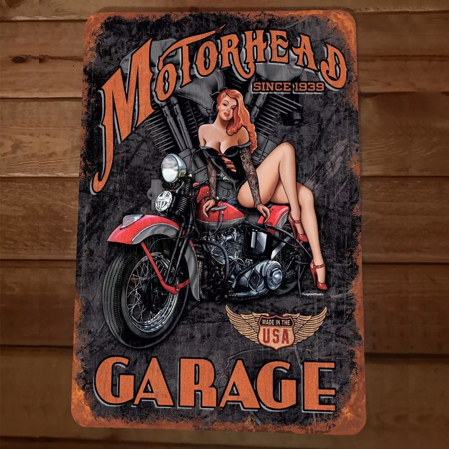 Motorhead Garage Since 1939 Motorcycles 8x12 Metal Wall Sign