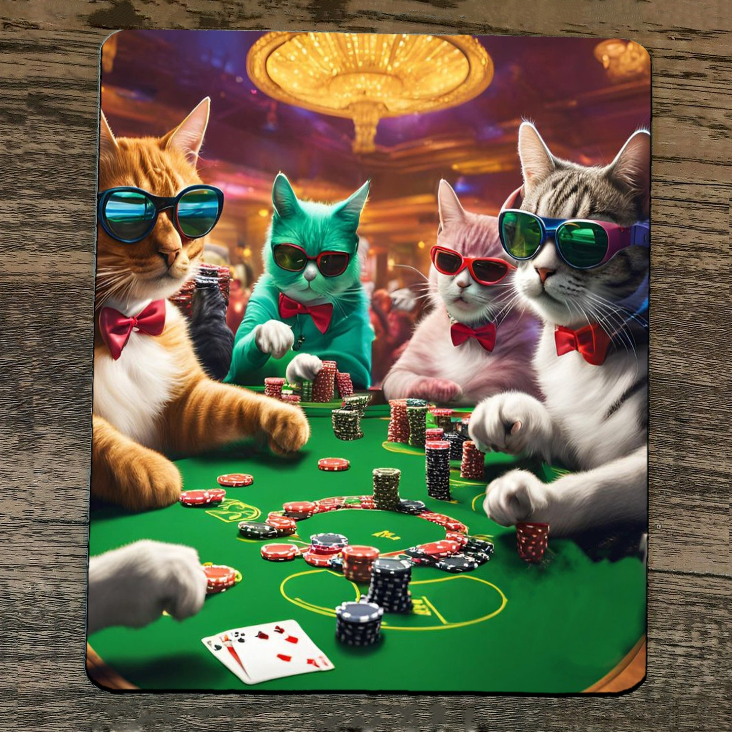 Mouse Pad Cats Gambling at Casino Playing Cards