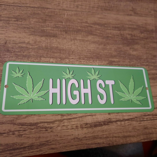 HIGH ST 420 Street Weed 3x12 Metal Wall Sign
