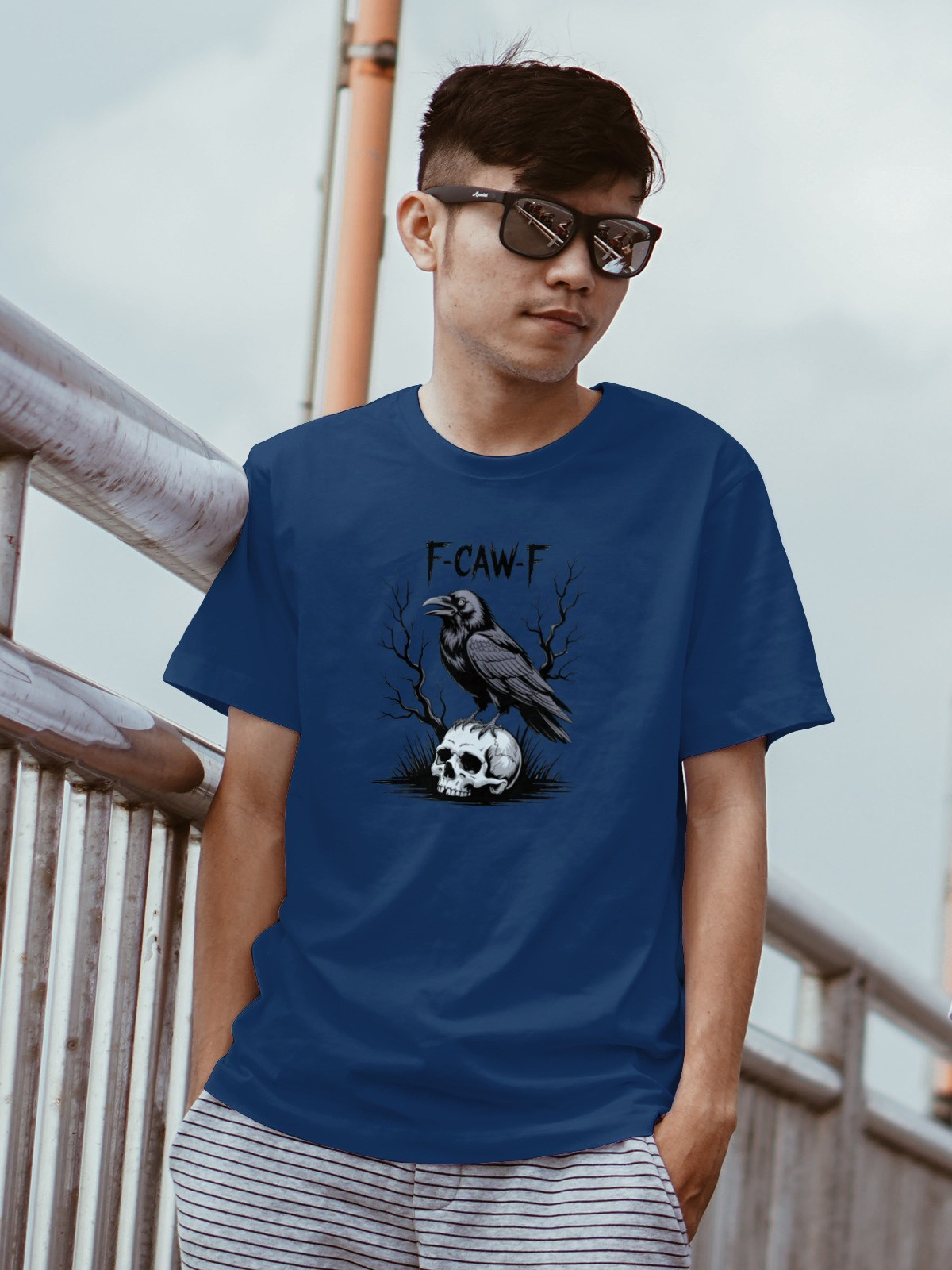 F CAW F Raven on Skull Mens T Shirt Gildan