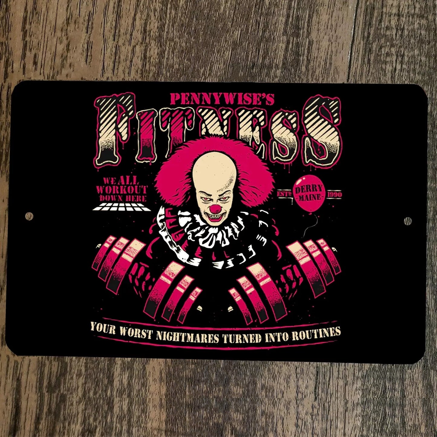 Pennywise Fitness 8x12 Metal Wall Halloween Sign Horror