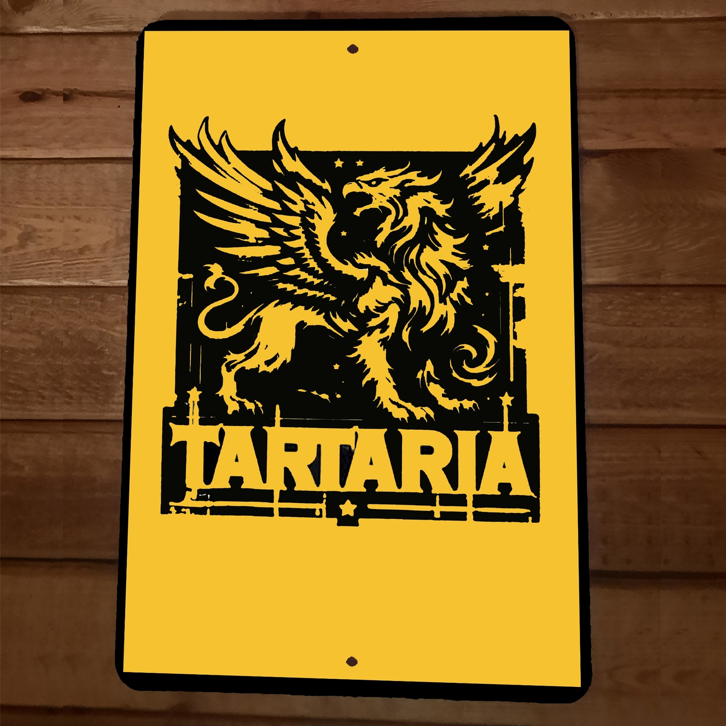 Old World Tartaria Gryphon Yellow Tartary 8x12 Metal Wall Sign