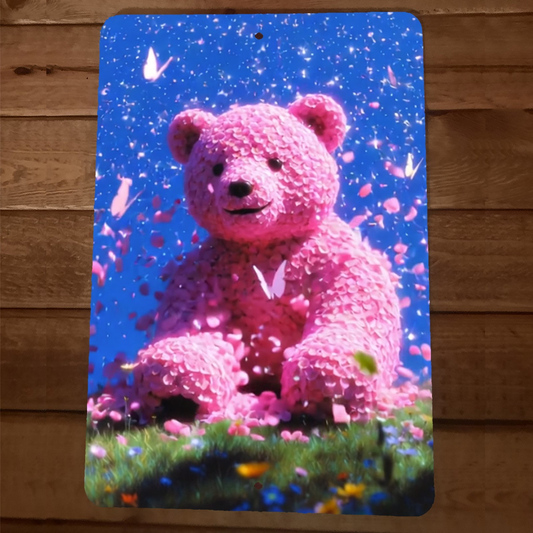 Fantasy Flower Teddy Bear 8x12 Metal Wall Animal Sign