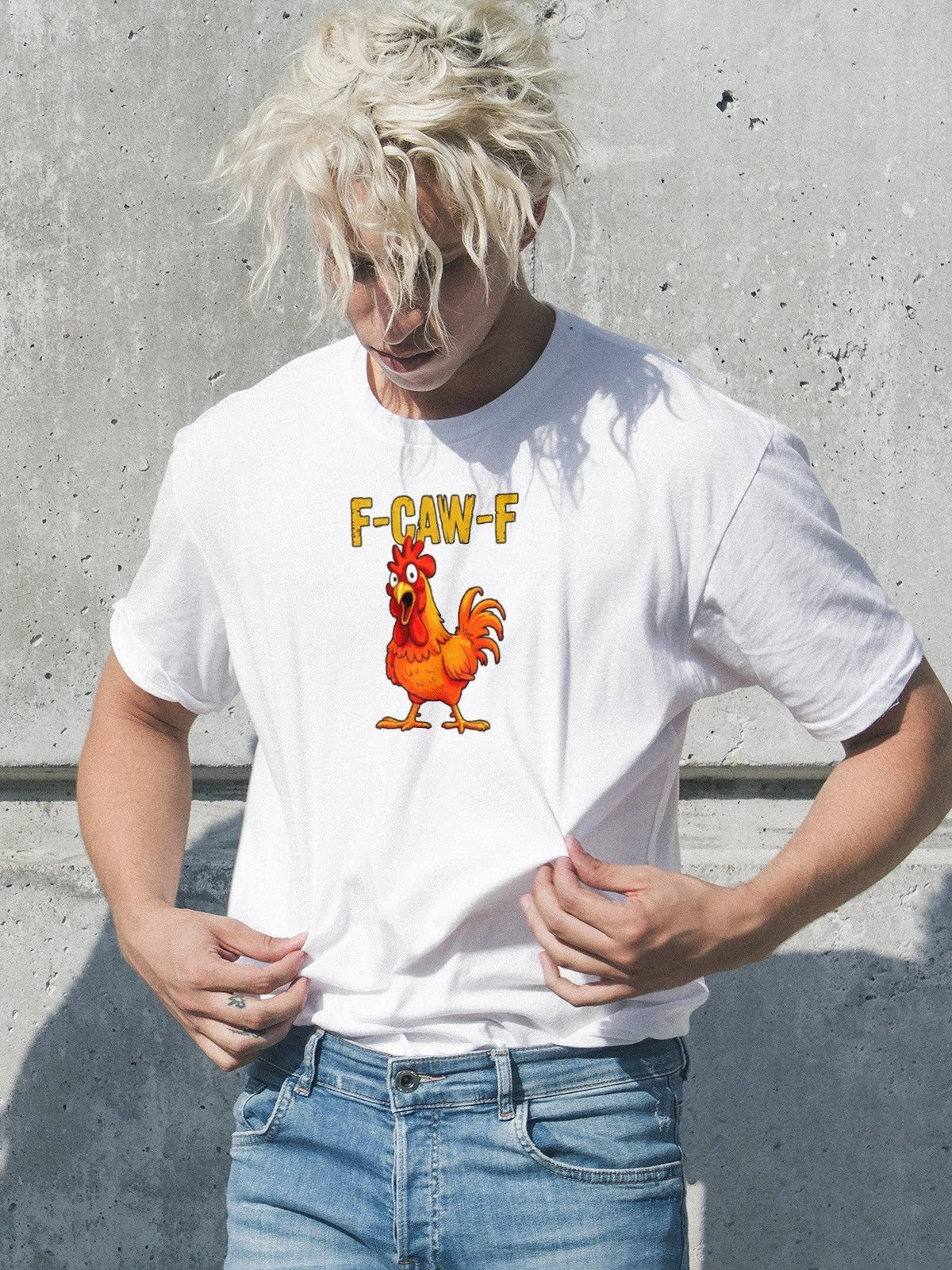 F CAW F Chicken Rooster Mens T Shirt Gildan