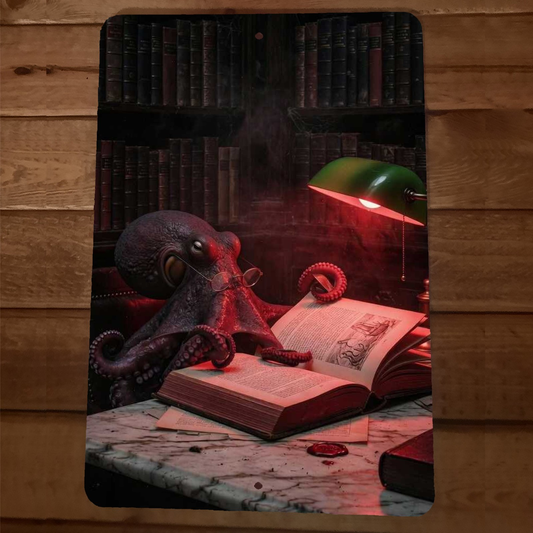 Super Smart Octopus Reading Book 8x12 Metal Wall Animal Sign