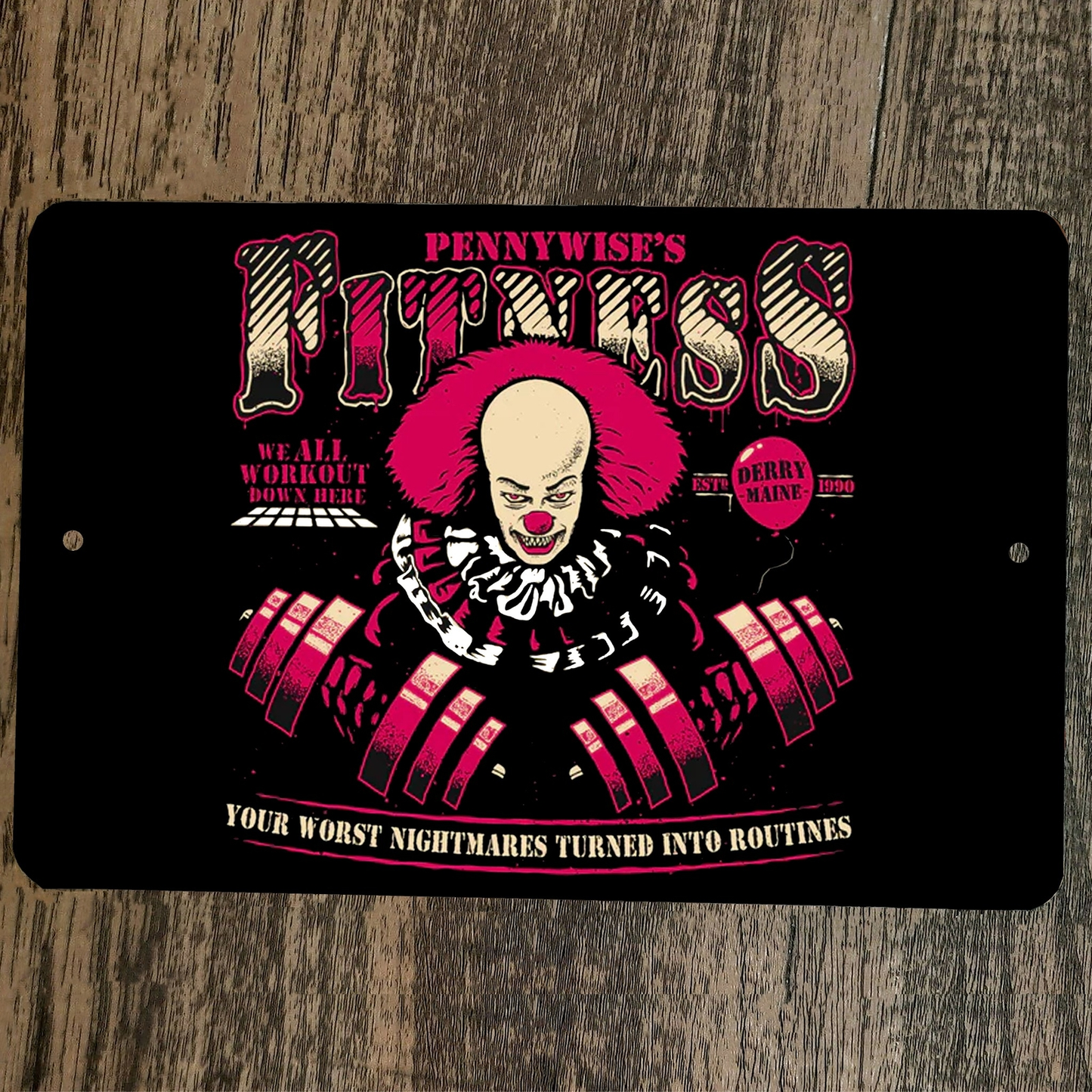 Pennywise Fitness 8x12 Metal Wall Halloween Sign Horror