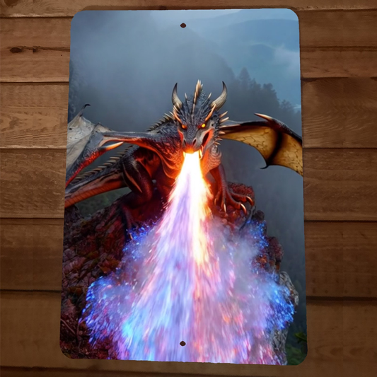 Awesome Dragon Breathing Flames 8x12 Metal Wall Animal Sign