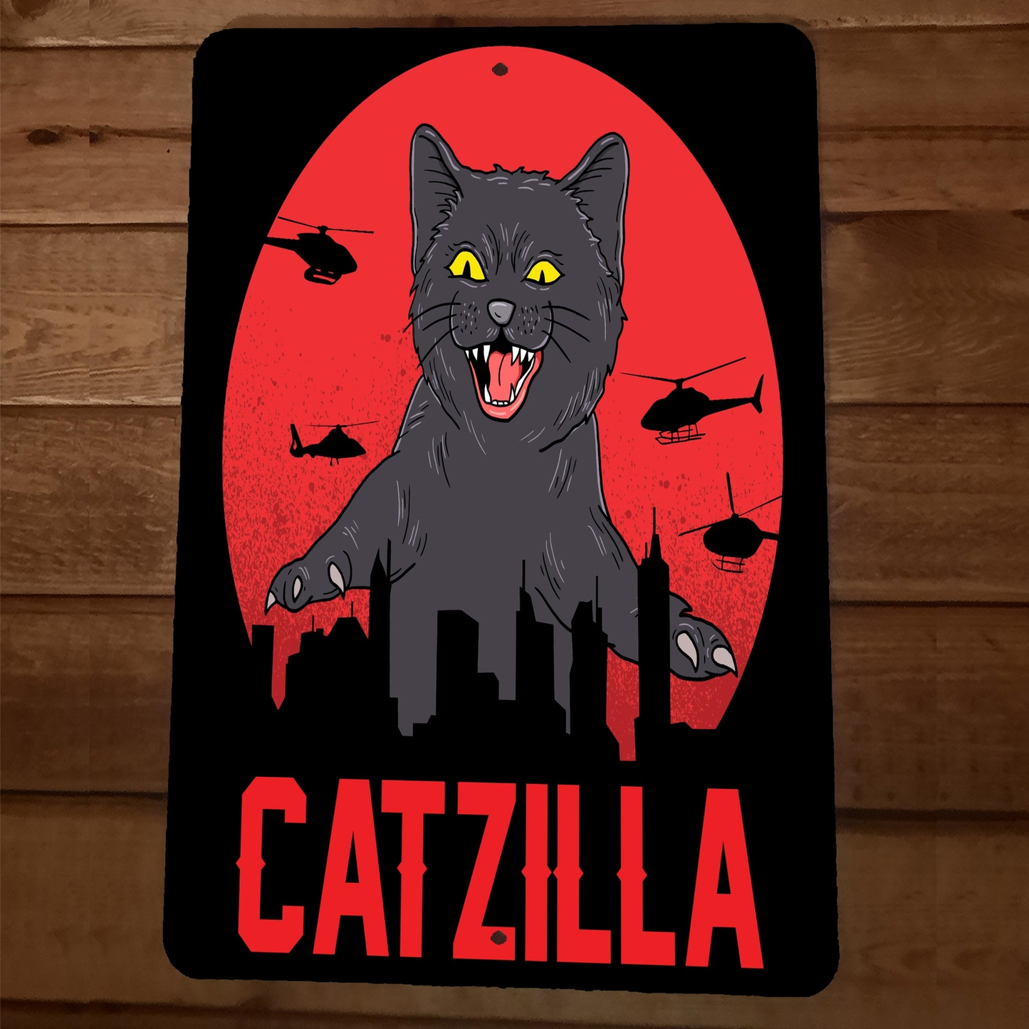 Catzilla Cat 8x12 Metal Wall Animal Sign Poster