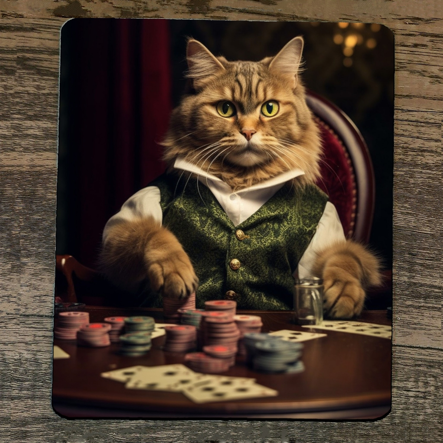 Mouse Pad Cat Gambling Playing Poker Cards #1