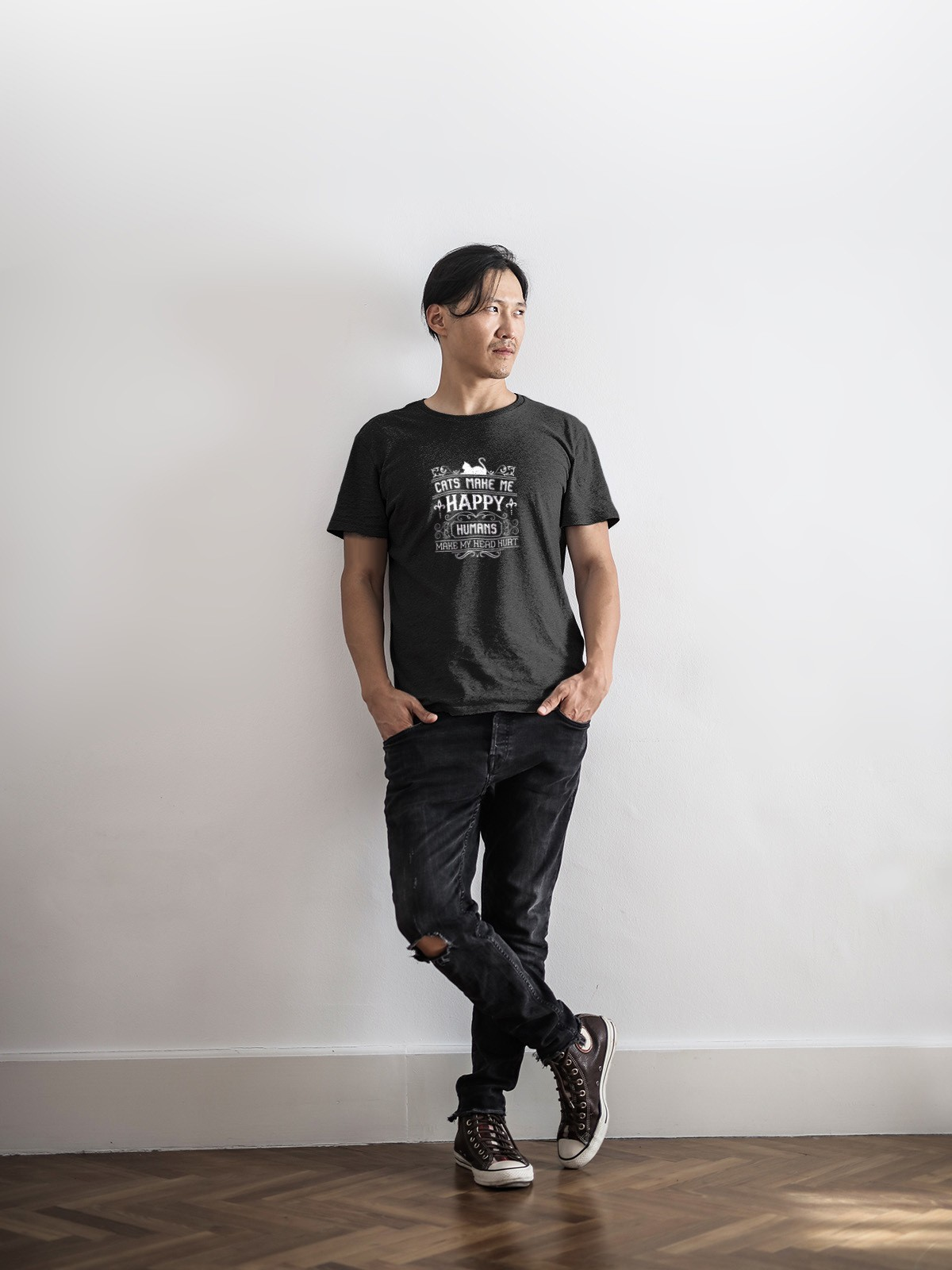 Cats Make Me Happy Humans Make My Head Hurt Mens T Shirt Gildan