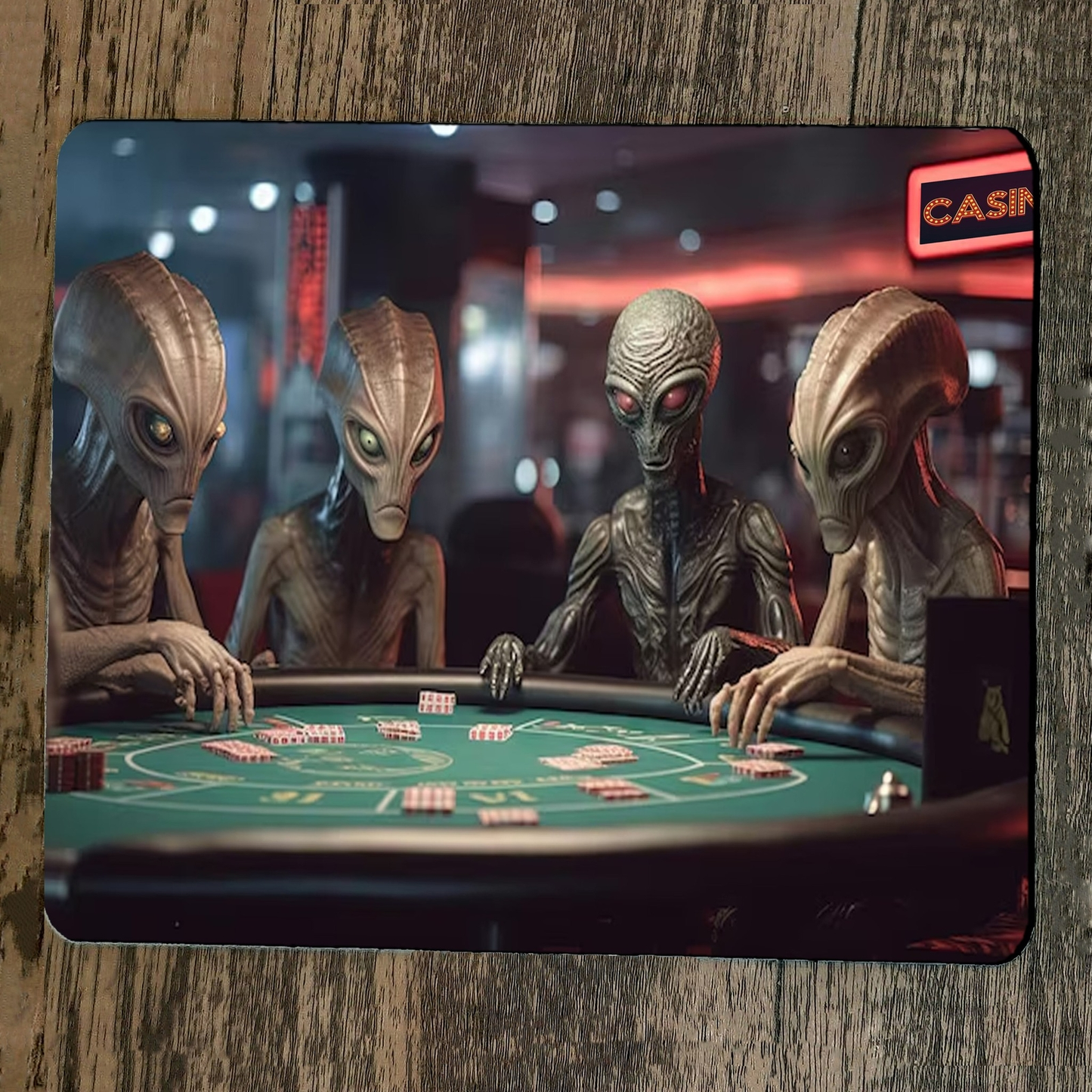 Mouse Pad Aliens Gambling Playing Poker Cards