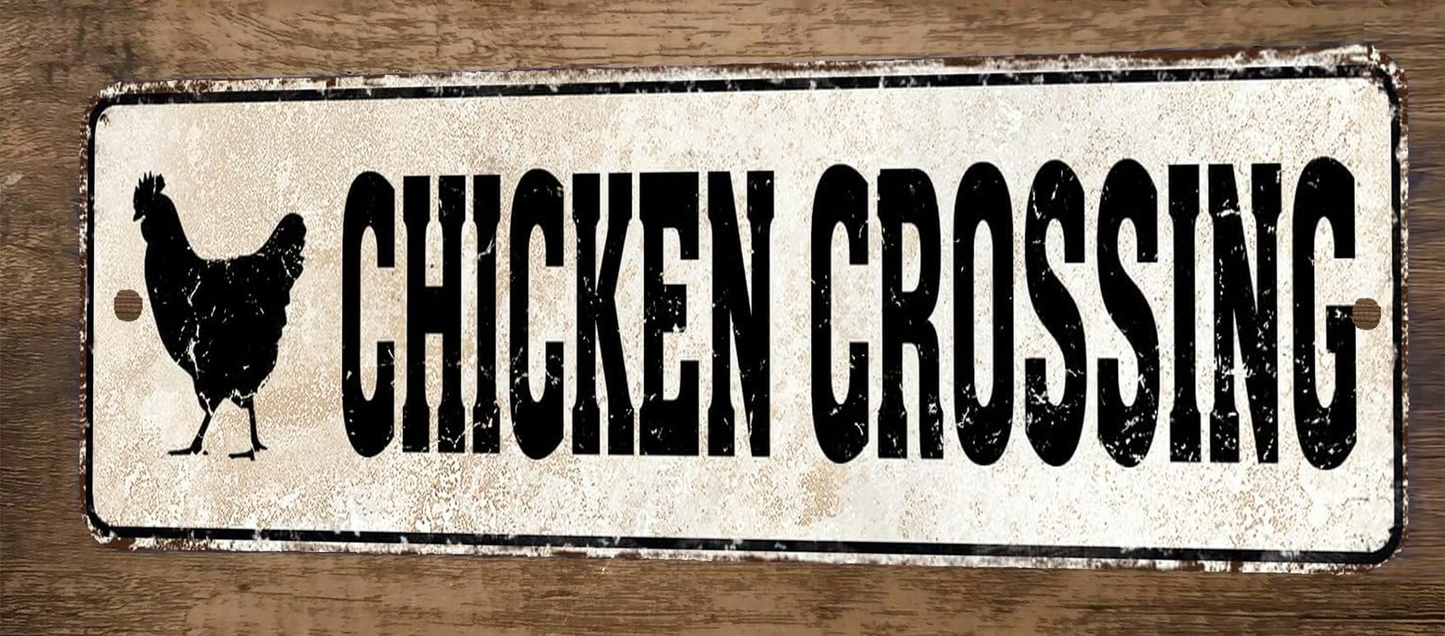 Chicken Crossing 3x12 Metal Wall Sign