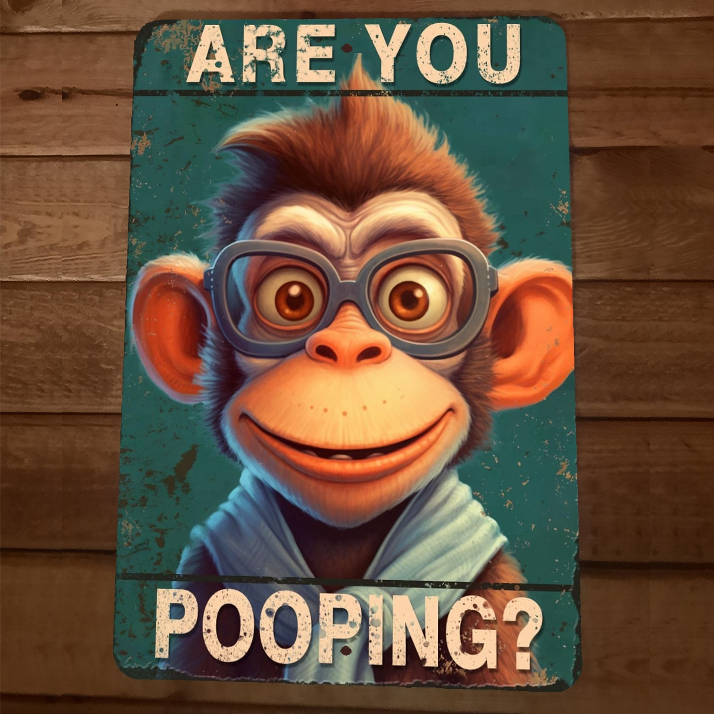 Are You Pooping Staring Monkey 8x12 Funny Bathroom Metal Wall Sign