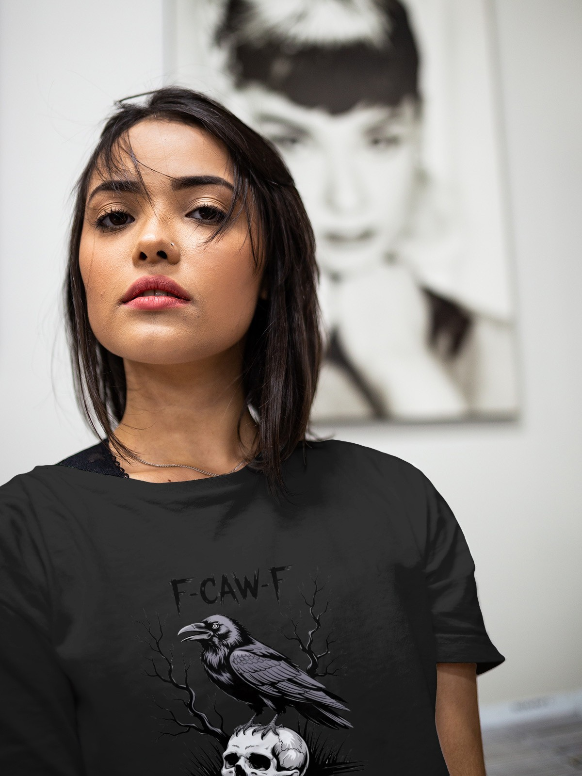 F CAW F Raven on Skull Mens T Shirt Gildan