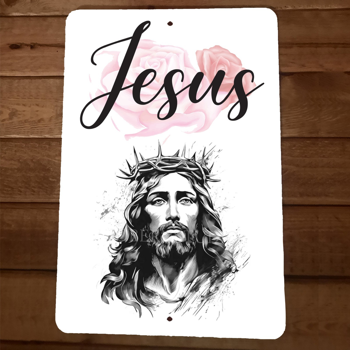 JESUS Crown of Thorns and Rose Religious Spiritual 8x12 Metal Wall Sign