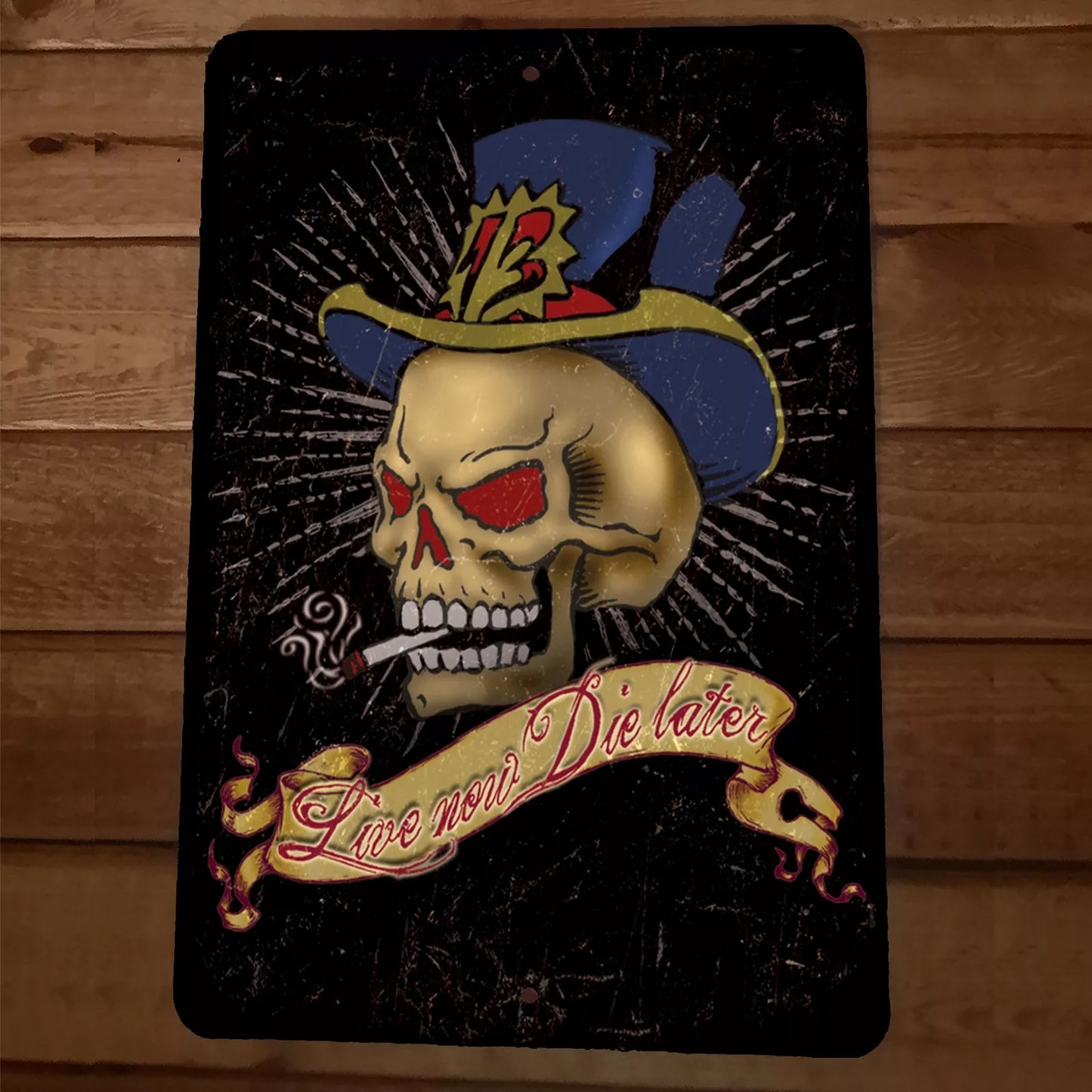Live Now Die Later Skull 8x12 Metal Wall Sign Garage Poster