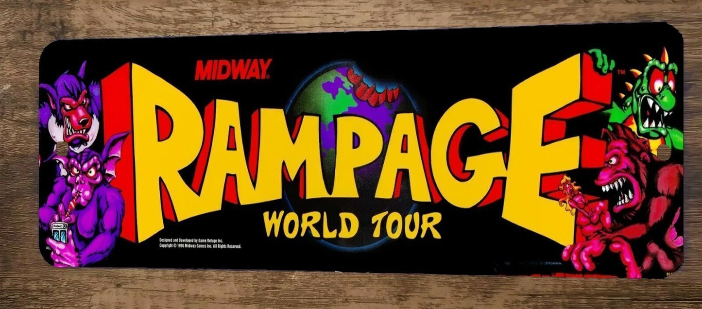 Rampage World Tour Arcade Video Game 3x12 Metal Wall Sign Marquee Banner Poster