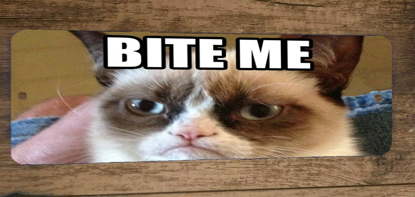 BITE ME Grumpy Cat Banner Marquee 3x12 Metal Wall Sign