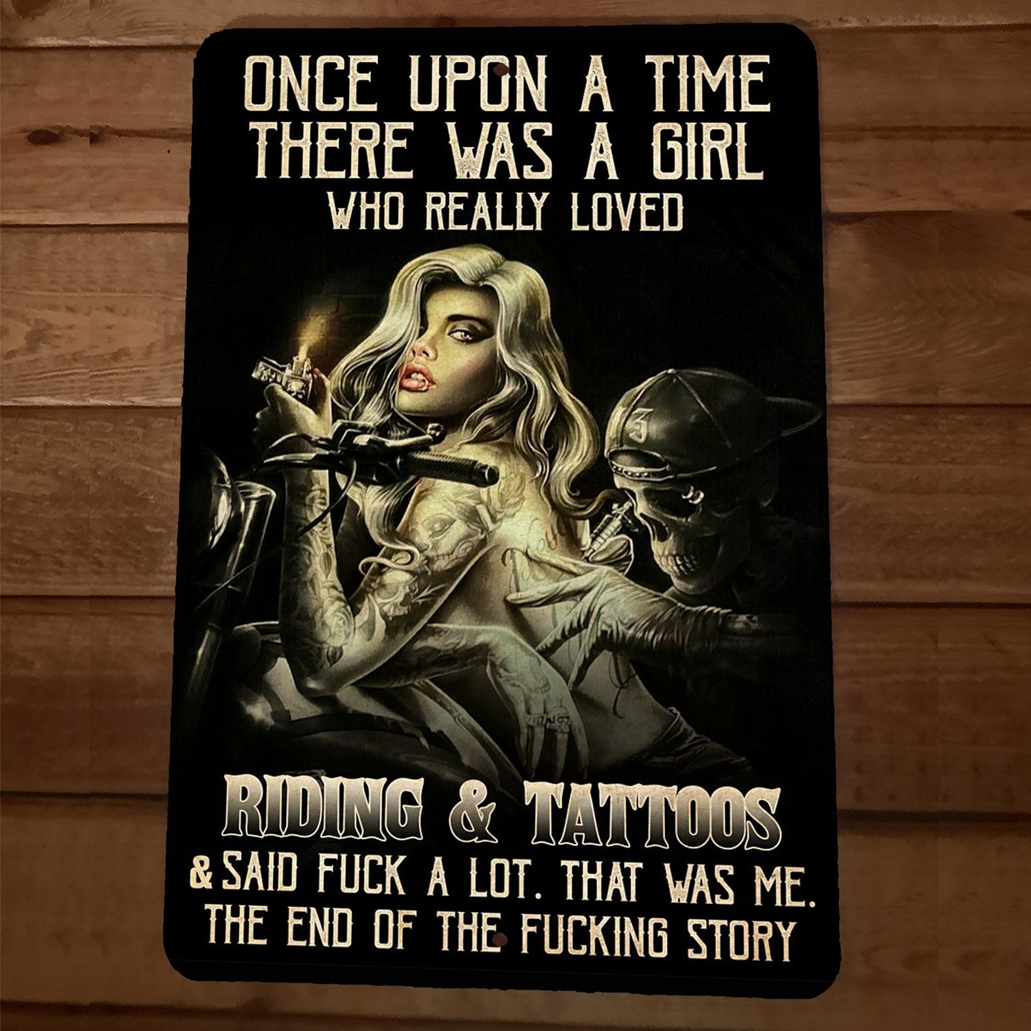 Once Upon a Time Girl Loved Riding and Tattoos 8x12 Metal Wall Sign #2