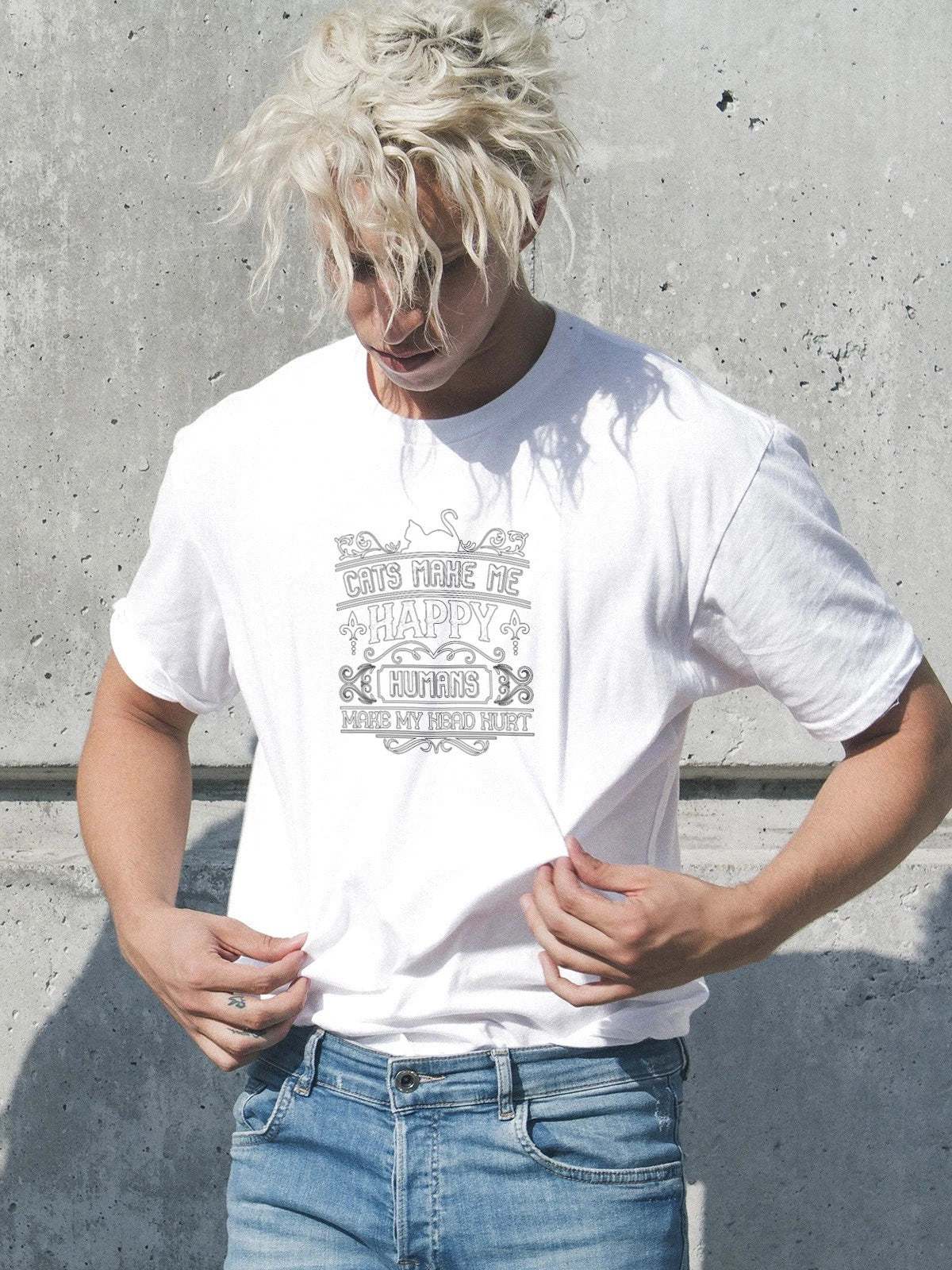 Cats Make Me Happy Humans Make My Head Hurt Mens T Shirt Gildan