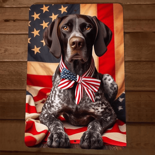 USA German Shorthair Pointer American Flag 4th of July 8x12 Metal Wall Sign