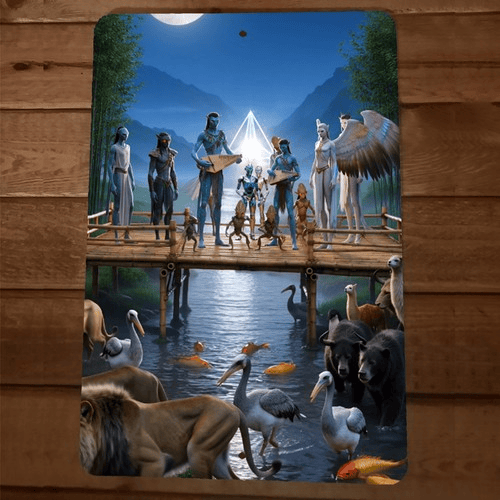5th Dimension Fantasy Bridge Aliens Artwork 8x12 Metal Wall Sign #2