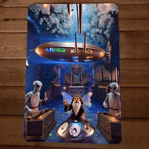 5th Dimension Gnome Handpan Alien Unicorn Artwork 8x12 Metal Wall Sign