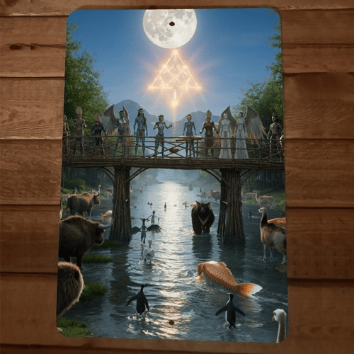5th Dimension Fantasy Bridge Aliens Artwork 8x12 Metal Wall Sign