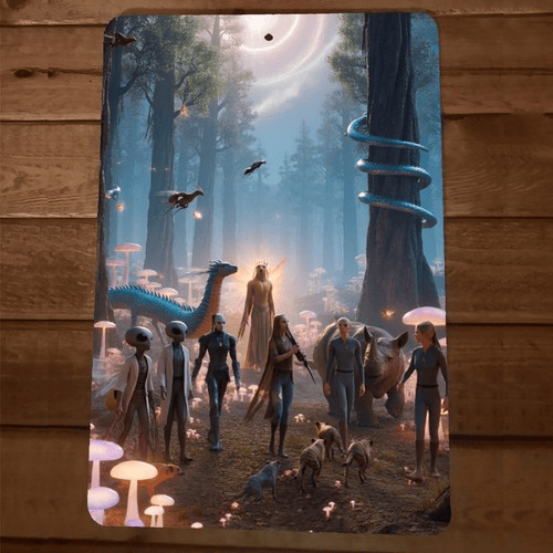 5th Dimension Enchanted Aliens Forrest Artwork 8x12 Metal Wall Sign
