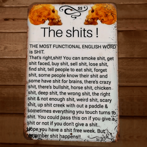 The Sh*ts Thew Most Function al English Word is Sh*t 8x12 Metal Wall Sign
