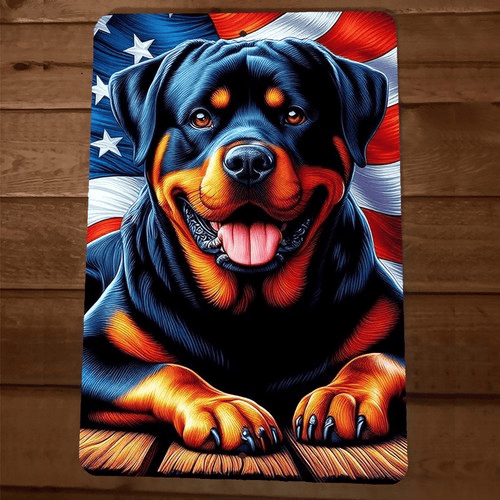 USA Rottweiler American Flag 4th of July 8x12 Metal Wall Sign