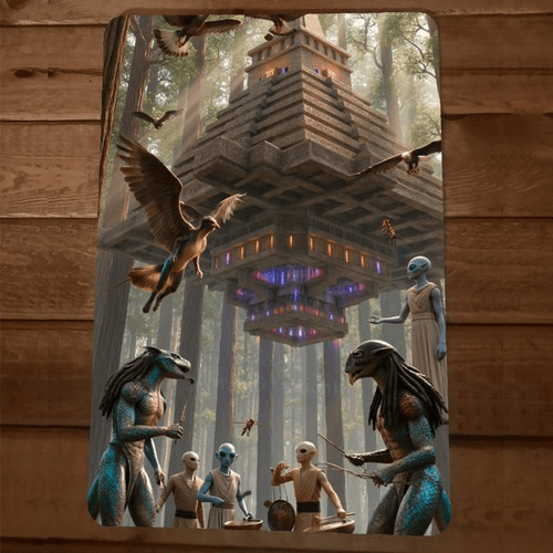 5th Dimension Floating Aztec Temple Aliens Artwork 8x12 Metal Wall Sign