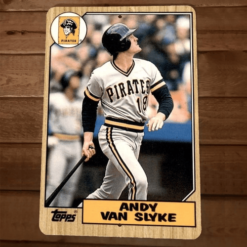 Andy Van Slyke Pirate Topps Card 8x12 Metal Wall Sign