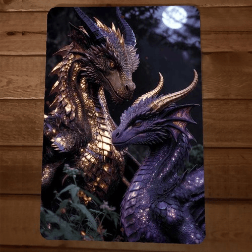 Amazing Dragons Love 8x12 Metal Wall Animal Sign
