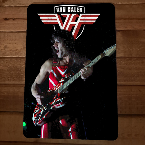 Eddie Van Halen Playing Guitar 8x12 Metal Wall Sign