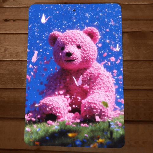Fantasy Flower Teddy Bear 8x12 Metal Wall Animal Sign