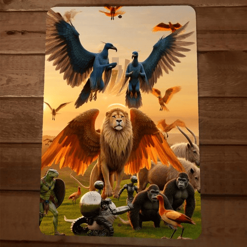 5th Dimension Lion Gryphon and Aliens Artwork 8x12 Metal Wall Sign