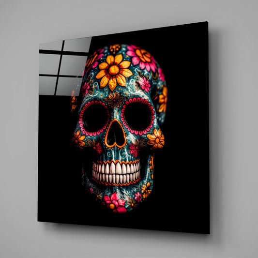 Flowery Skull Glass Wall Art || Designers Collection