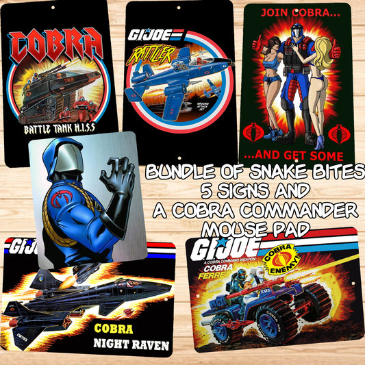 Bundle of Snake Bites 5 GI Joe Cobra 8x12 Metal Walls Signs and Mouse pad