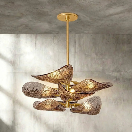 Textured Glass Leaf Chandelier