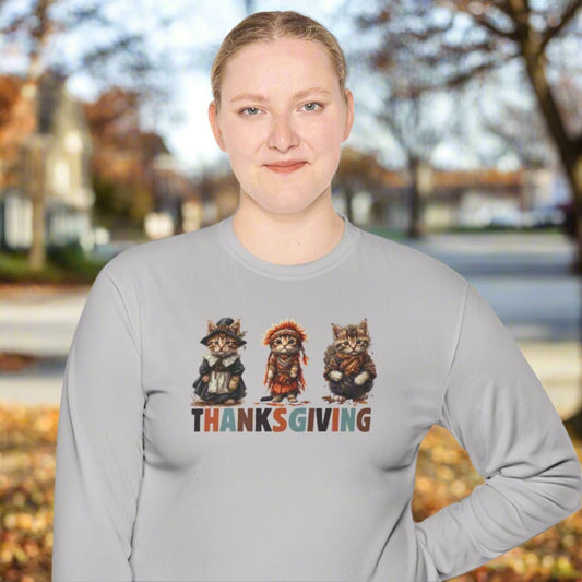 Thanksgiving Cat Themed Long Sleeve Tee for Unisex Wear