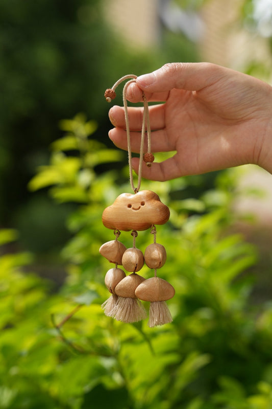 "Happy Cloud" Carved Wood Seed Mobile