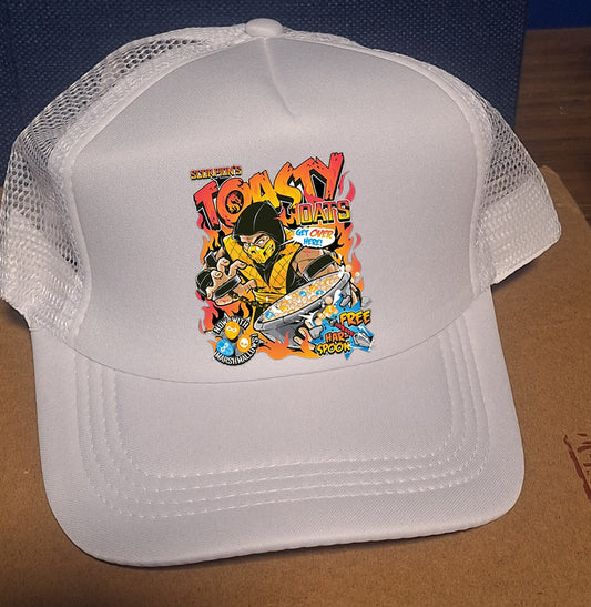 Adjustable Trucker Baseball Hat Cap Featuring Scorpions and Toasty Oats Inspired by Mortal Kombat