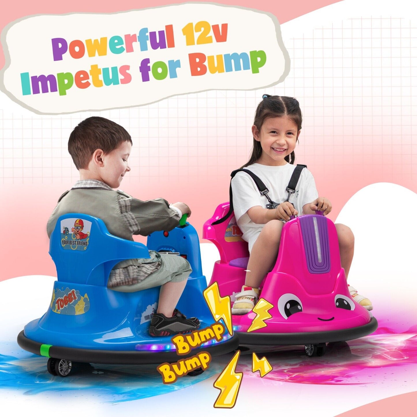 TOBBI Snail Shaped 12v Electric Ride On for Toddlers - Rosy+Light