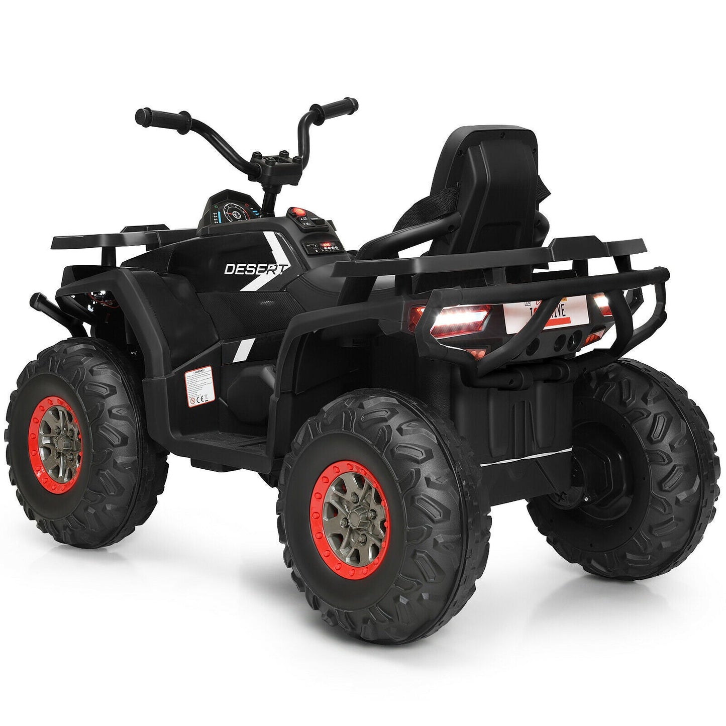 12V Kids Electric Ride-On Car Toy with LED Lights and Music – Black/Red