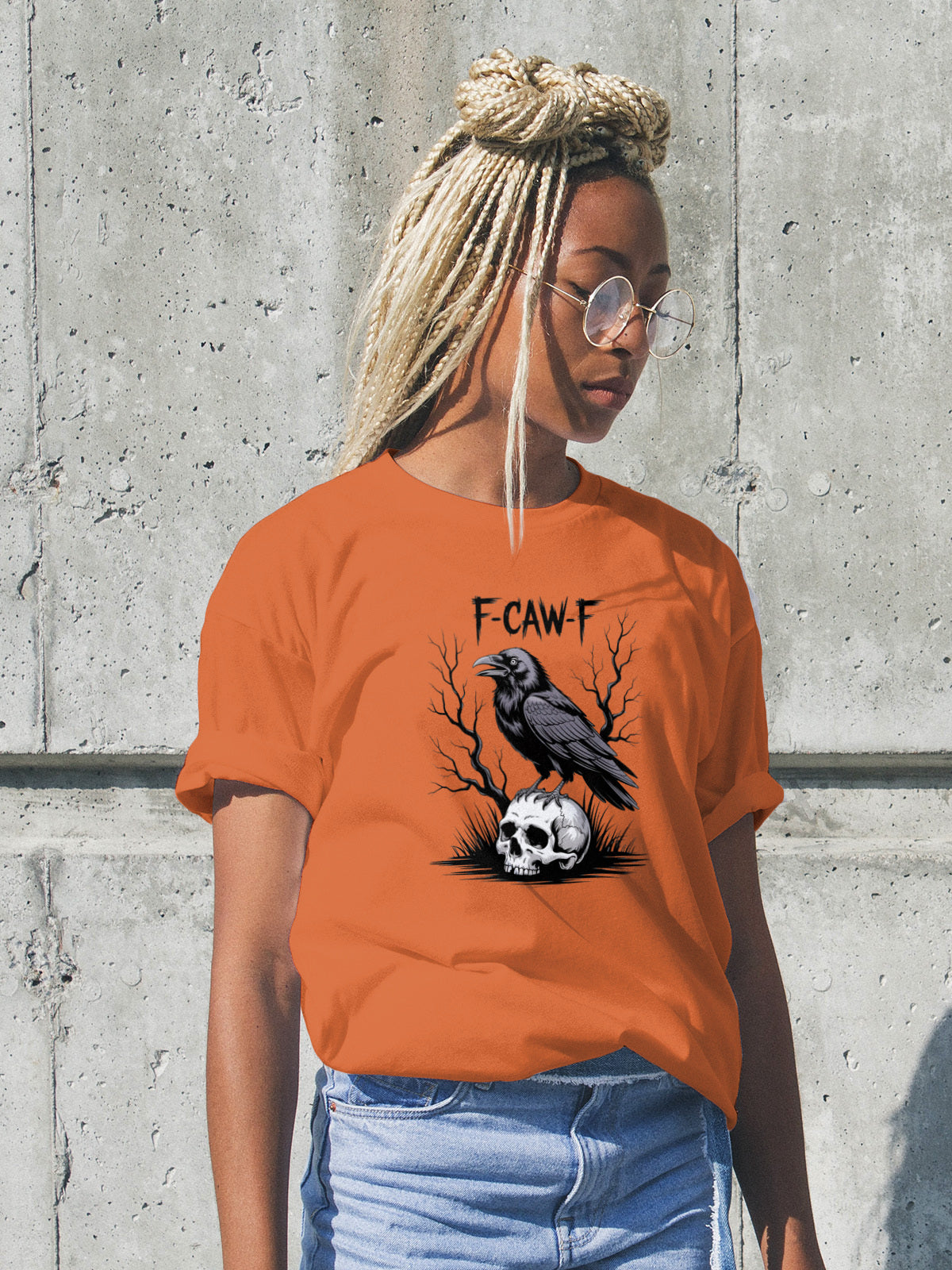 F CAW F Raven on Skull Mens T Shirt Gildan