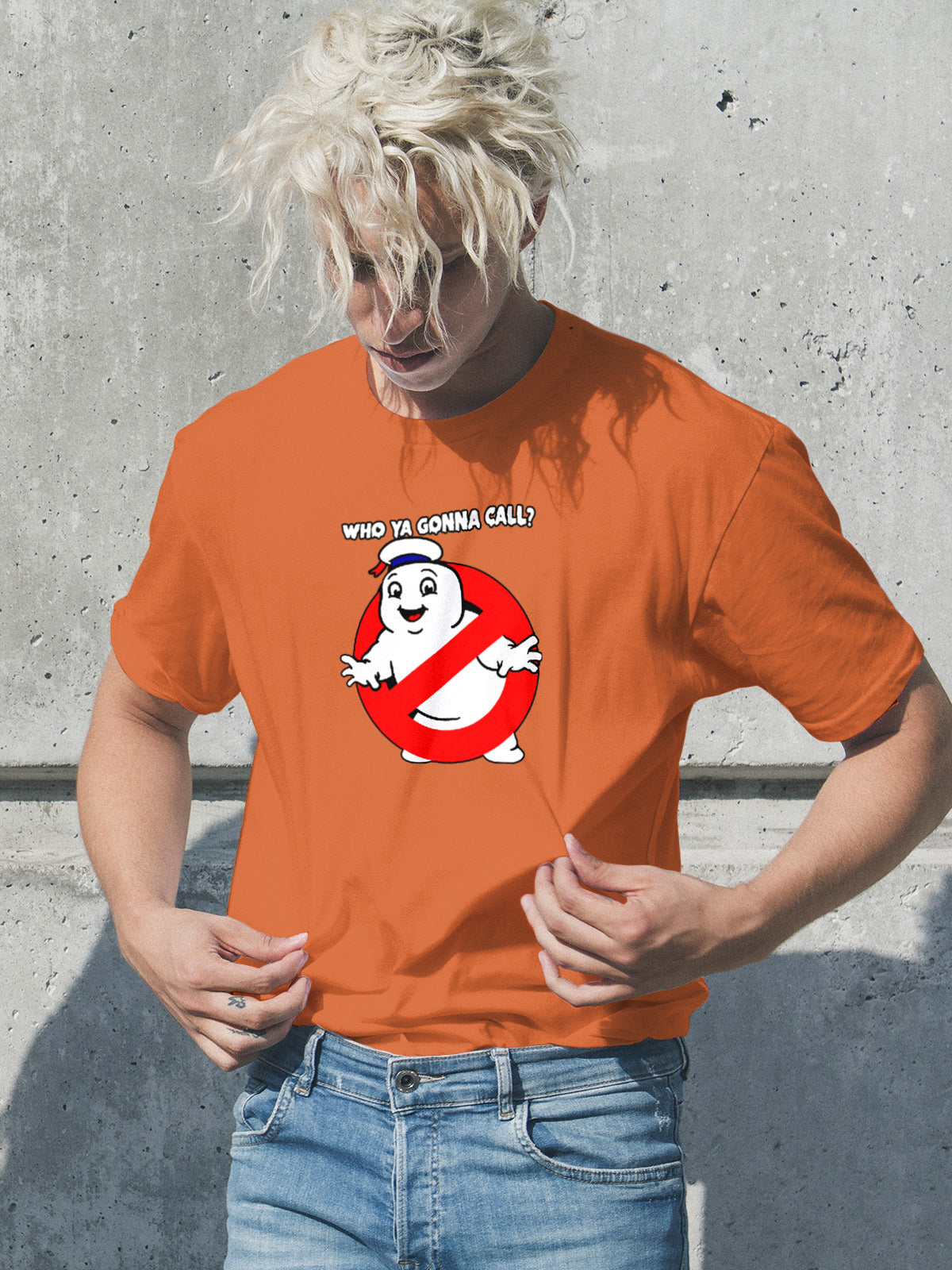 Who Ya Gonna Call Ghostbusters Marshmallow Man Mens T Shirt Gildan