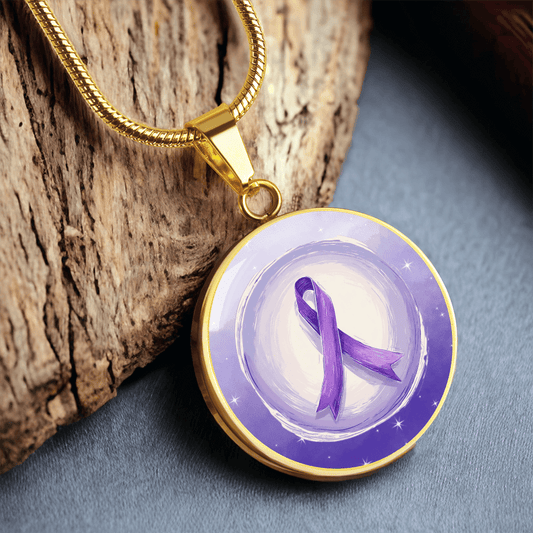 Watercolor Purple Ribbon Pendant Necklace for Epilepsy Awareness