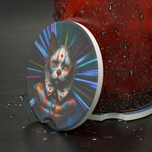 Clown Cat Car Coasters | Absorbent Soapstone Cup Holder Coasters